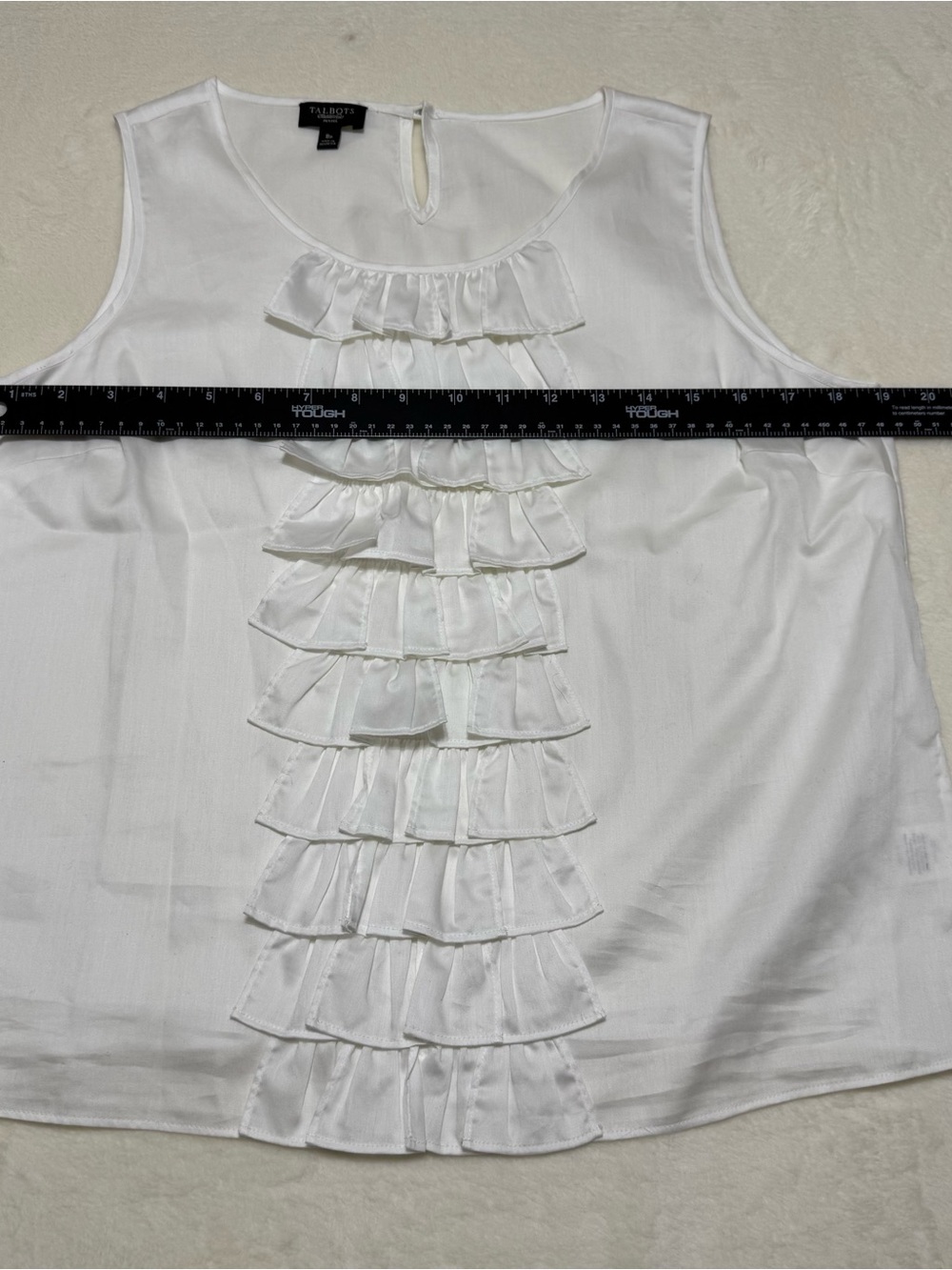 TALBOTS Women's Lightweight Stretch Cotton Tank Top Front Ruffle White Size 8p - Picture 4 of 6